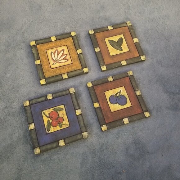 Set of 4 decorative heavy tile drink coasters ~1 cm thick - Picture 1 of 3